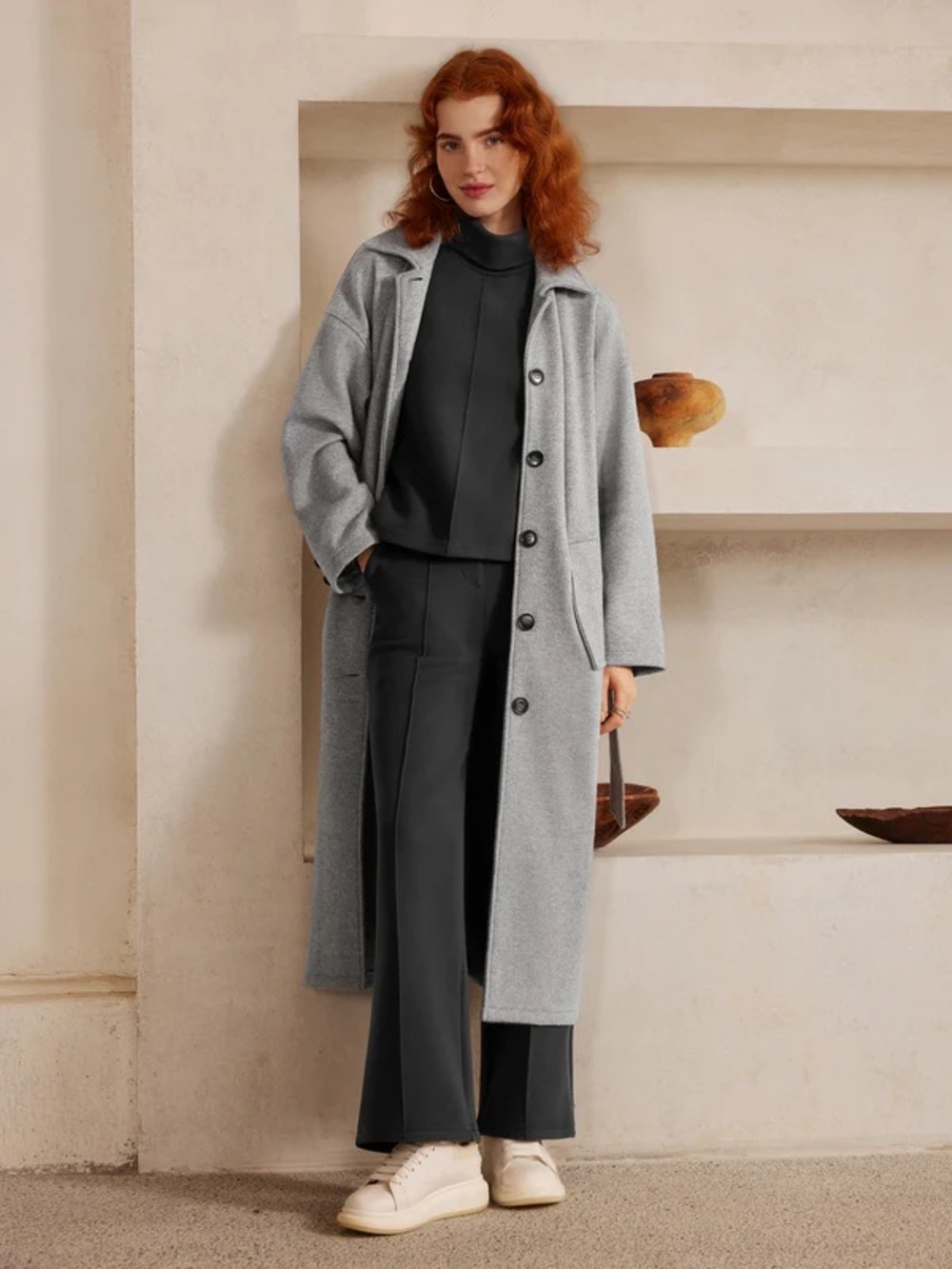 OGL move deep grey stretch wool mid rise straight leg pull on pants